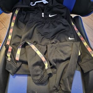 Nike Kids Black Sweatpants with Multicolor Stripes